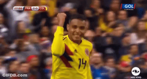 Soccer Player Yellow Jersey Number 14 Raising Fist GIF
