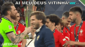 Soccer Players Around Trophy With Ai Meu Deus Vitinha GIF
