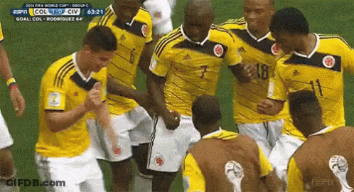 Soccer Players Celebrate Goal GIF