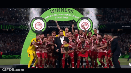Soccer Players Celebrate UEFA Europa Conference League GIF