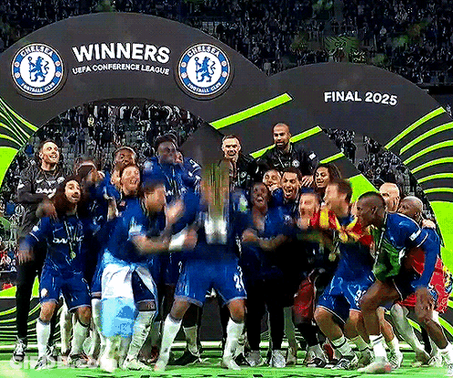 Soccer Players Celebrate Winning UEFA Conference League Final GIF