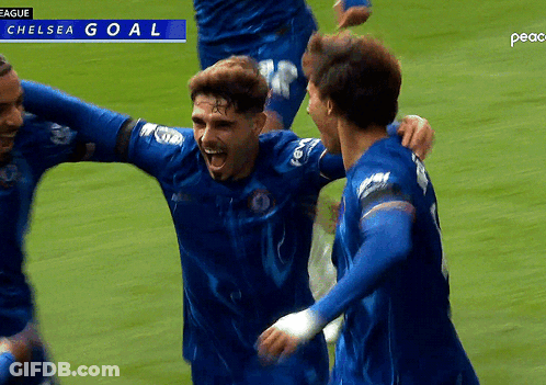 Soccer Players Celebrating Chelsea Goal GIF