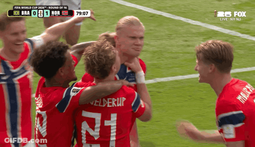 Soccer Players Celebrating Goal Against Norway GIF