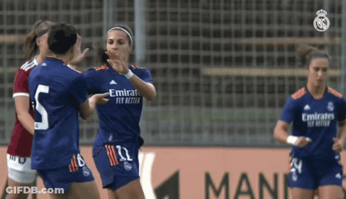 Soccer Players Celebrating Goal In Emirates Jerseys GIF