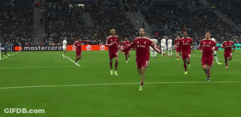 Soccer Players Celebrating Goal Sponsored By Mastercard GIF