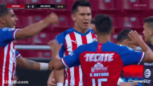 Soccer Players Celebrating Goal With Tecate Jersey GIF