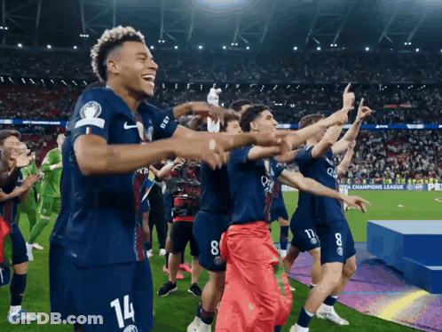 Soccer Players Celebrating Number 14 GIF