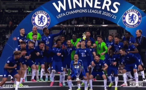 Soccer Players Celebrating UEFA Champions League Victory GIF