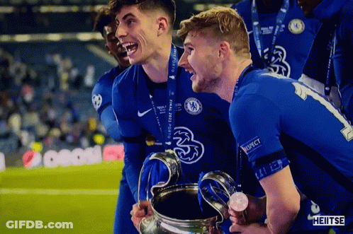 Soccer Players Holding Final 2021 Trophy GIF