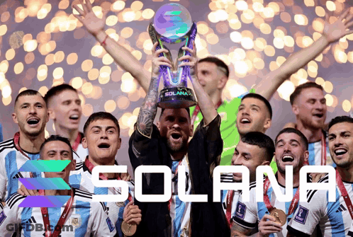 Soccer Players Holding Solana Trophy GIF