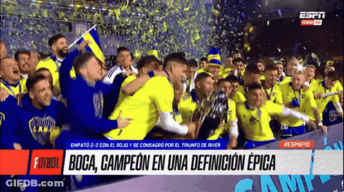 Soccer Players Holding Trophy Boca Campeon En Una Definicion Epica GIF