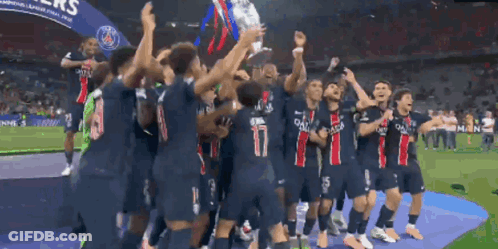 Soccer Players Holding Trophy Number 17 GIF