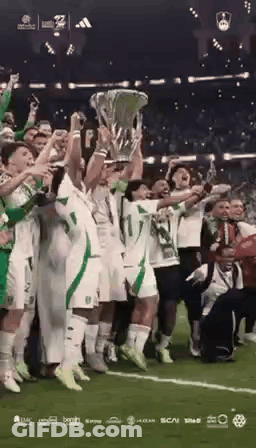 Soccer Players Holding Trophy On Field GIF
