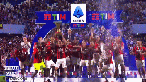 Soccer Players Holding Trophy With Tim Serie A Sign GIF
