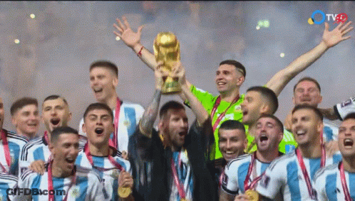 Soccer Players Holding Trophy With TVGO Logo GIF