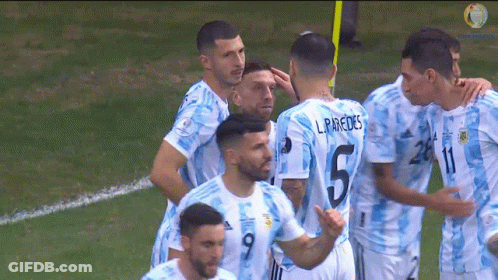 Soccer Players Huddled With Number 5 GIF