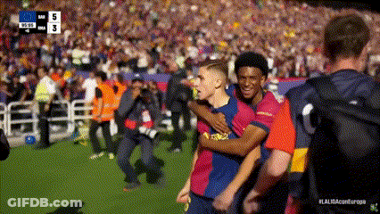 Soccer Players Hugging With 5-3 Score GIF