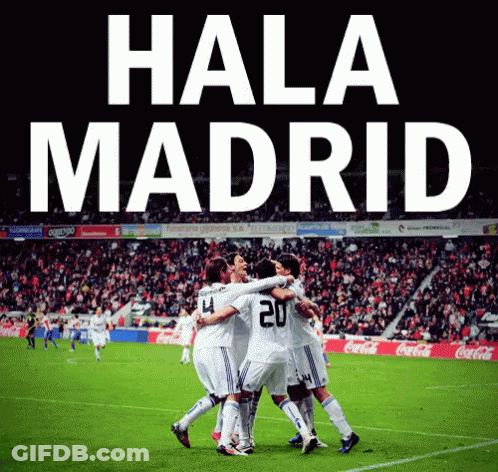 Soccer Players Hugging With Hala Madrid GIF