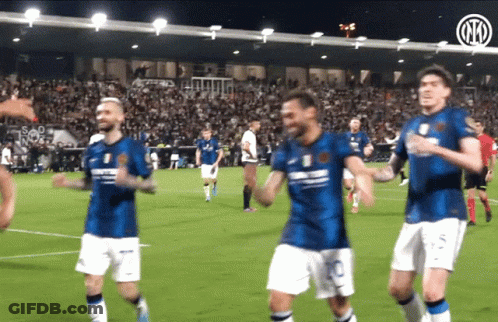 Soccer Players In Blue And White Jerseys Number 10 GIF