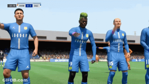 Soccer Players In Blue Jordan Jerseys GIF