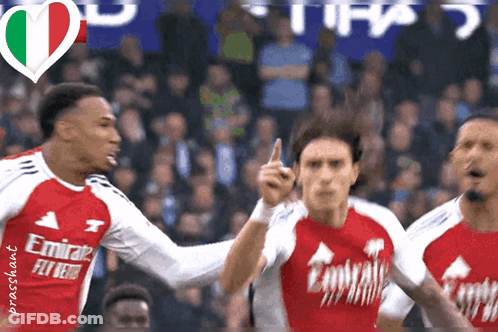 Soccer Players In Emirates Jerseys Celebrating Goal GIF