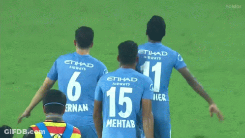 Soccer Players In Etihad Airways Jerseys Walking On Field GIF