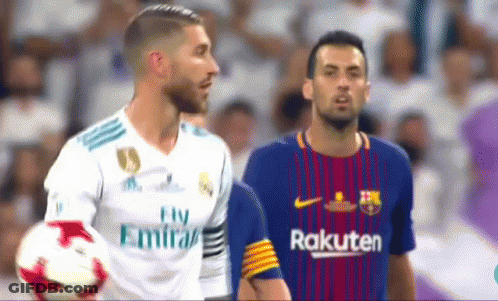 Soccer Players In Fly Emirates And Rakuten Jerseys GIF