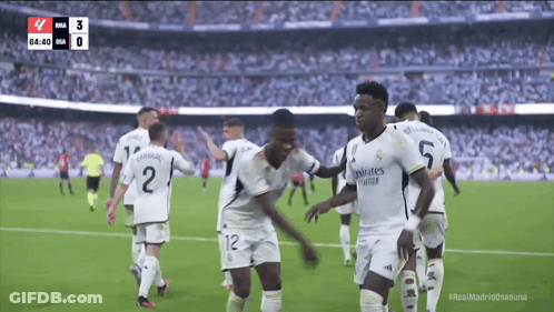 Soccer Players In Fly Emirates United Jerseys Celebrating GIF