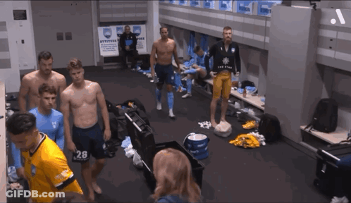 Soccer Players In Locker Room Number 28 GIF