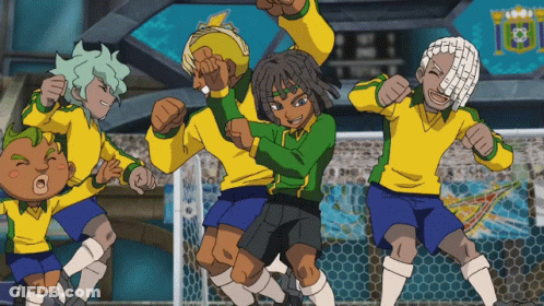 Soccer Players In Yellow And Green Dancing GIF