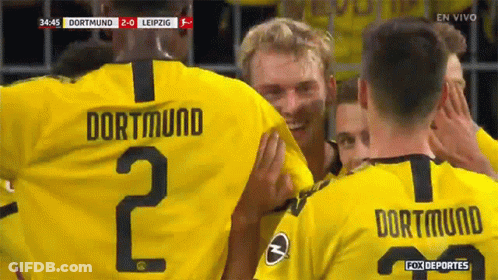 Soccer Players In Yellow Dortmund Jerseys GIF