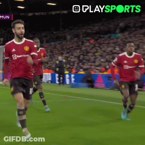 Soccer Players On A Field With A Playsports Logo Behind Them GIF