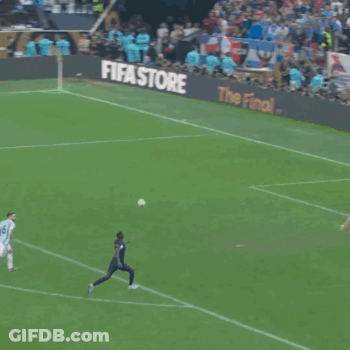 Soccer Players On A Field With A Sign That Says Visit Fifastore GIF