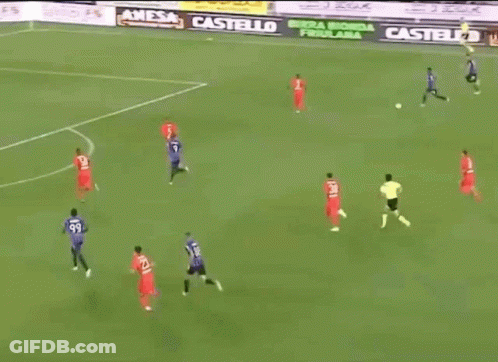 Soccer Players On A Field With Banners For Castello GIF