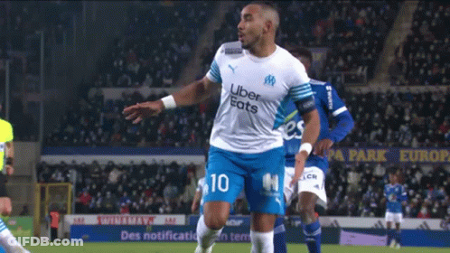 Soccer Players On A Field With One Wearing A Shirt That Says Gilbert GIF