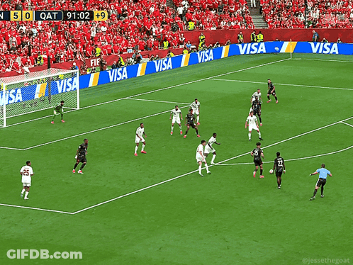 Soccer Players On A Field With Visa Advertisements GIF