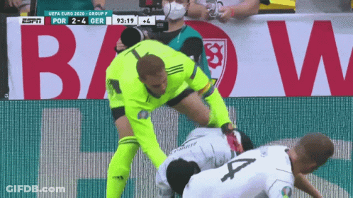 Soccer Players On Field With 2-4 Score GIF