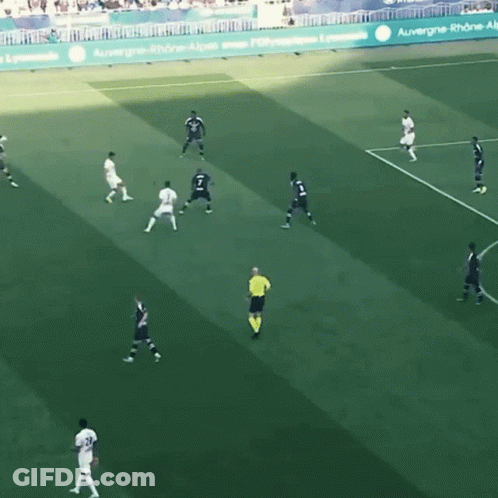 Soccer Players On Field With Banner GIF