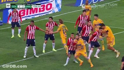 Soccer Players On Field With Bimbo Banner GIF