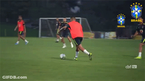 Soccer Players On Field With Brasil GIF