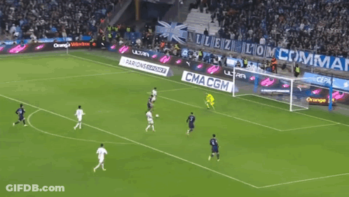Soccer Players On Field With CMA CGM Banner GIF
