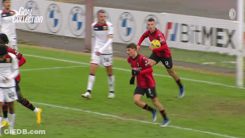 Soccer Players On Field With Goal Collection Sign GIF