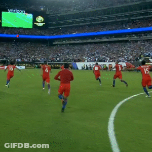 Soccer Players On Field With Goal Sign GIF