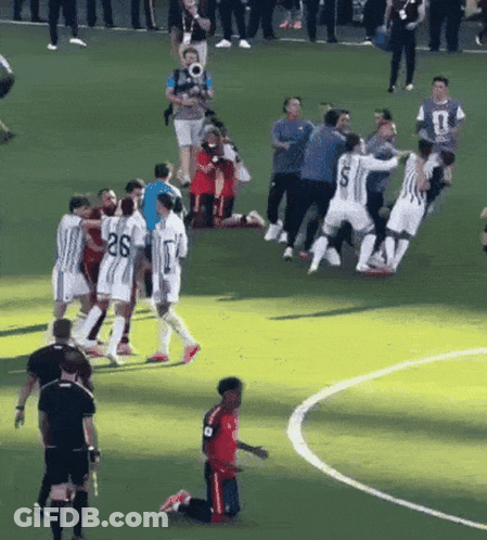 Soccer Players On Field With Goodbye Buying Ad GIF