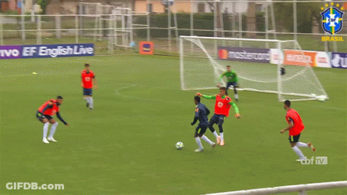 Soccer Players On Field With Mastercard Ad GIF