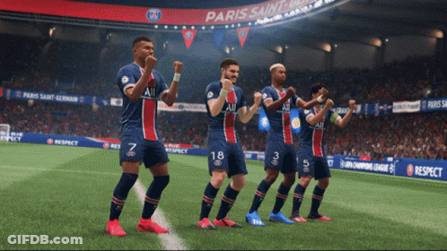 Soccer Players On Field With Paris Saint-Germain Banner GIF