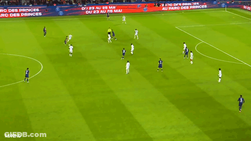 Soccer Players On Field With Qatar Airways Ads GIF