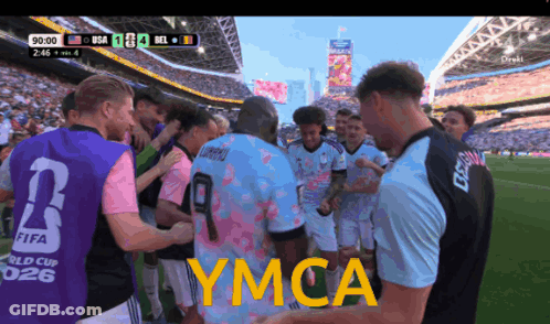 Soccer Players On Field With YMCA GIF