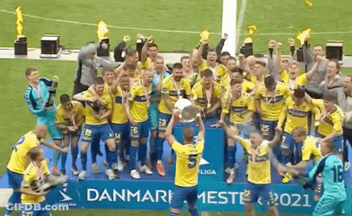 Soccer Players On Podium Saying Danmark GIF