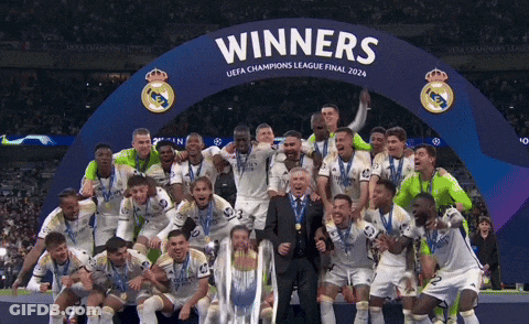 Soccer Players Posing For Winners Sign GIF